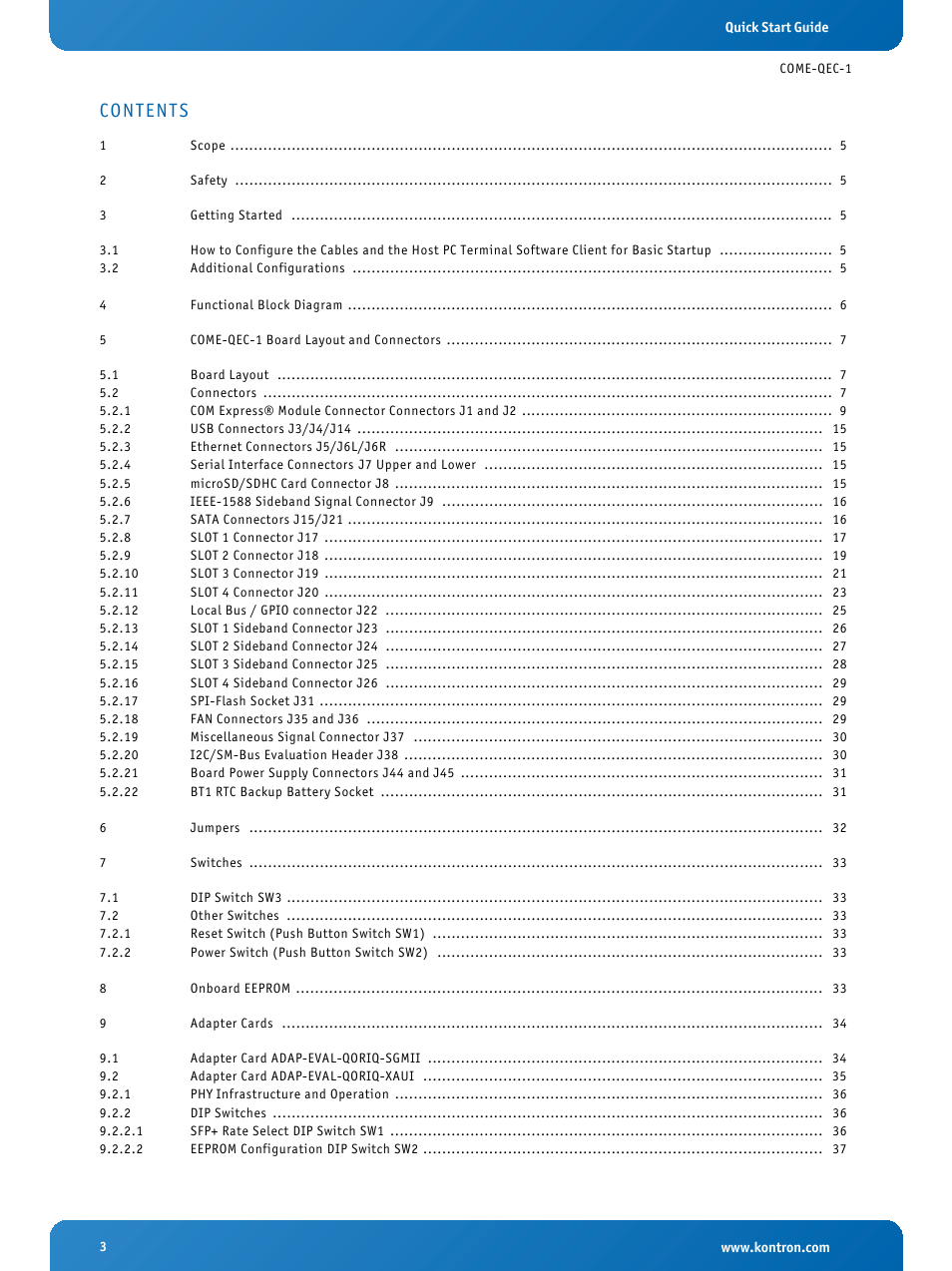 Kontron COMe Eval Carrier QorIQ User Manual | Page 3 / 39