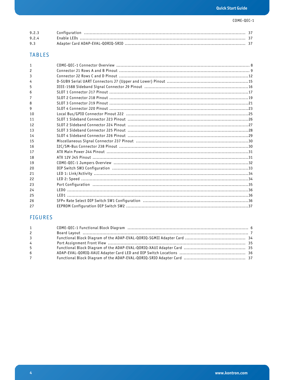 Tables, Figures | Kontron COMe Eval Carrier QorIQ User Manual | Page 4 / 39