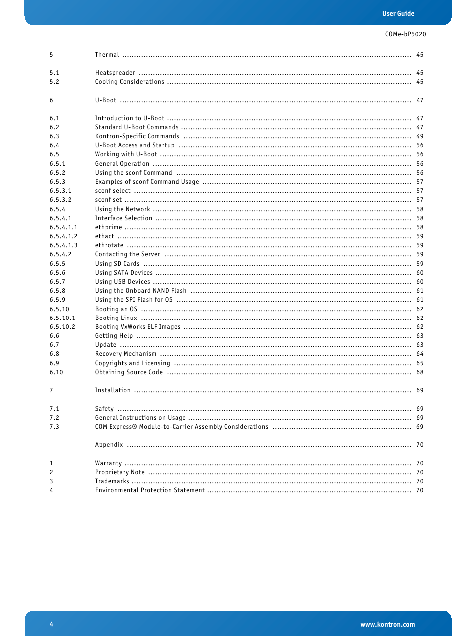 Kontron COMe-bP5020 User Manual | Page 4 / 71