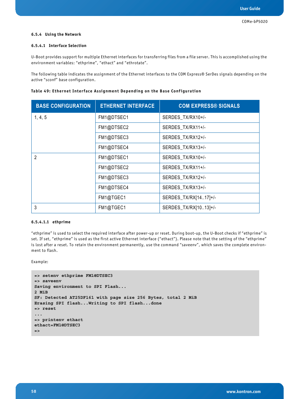 4 using the network, 1 interface selection, 1 ethprime | Using the network, Interface selection, Ethprime | Kontron COMe-bP5020 User Manual | Page 58 / 71