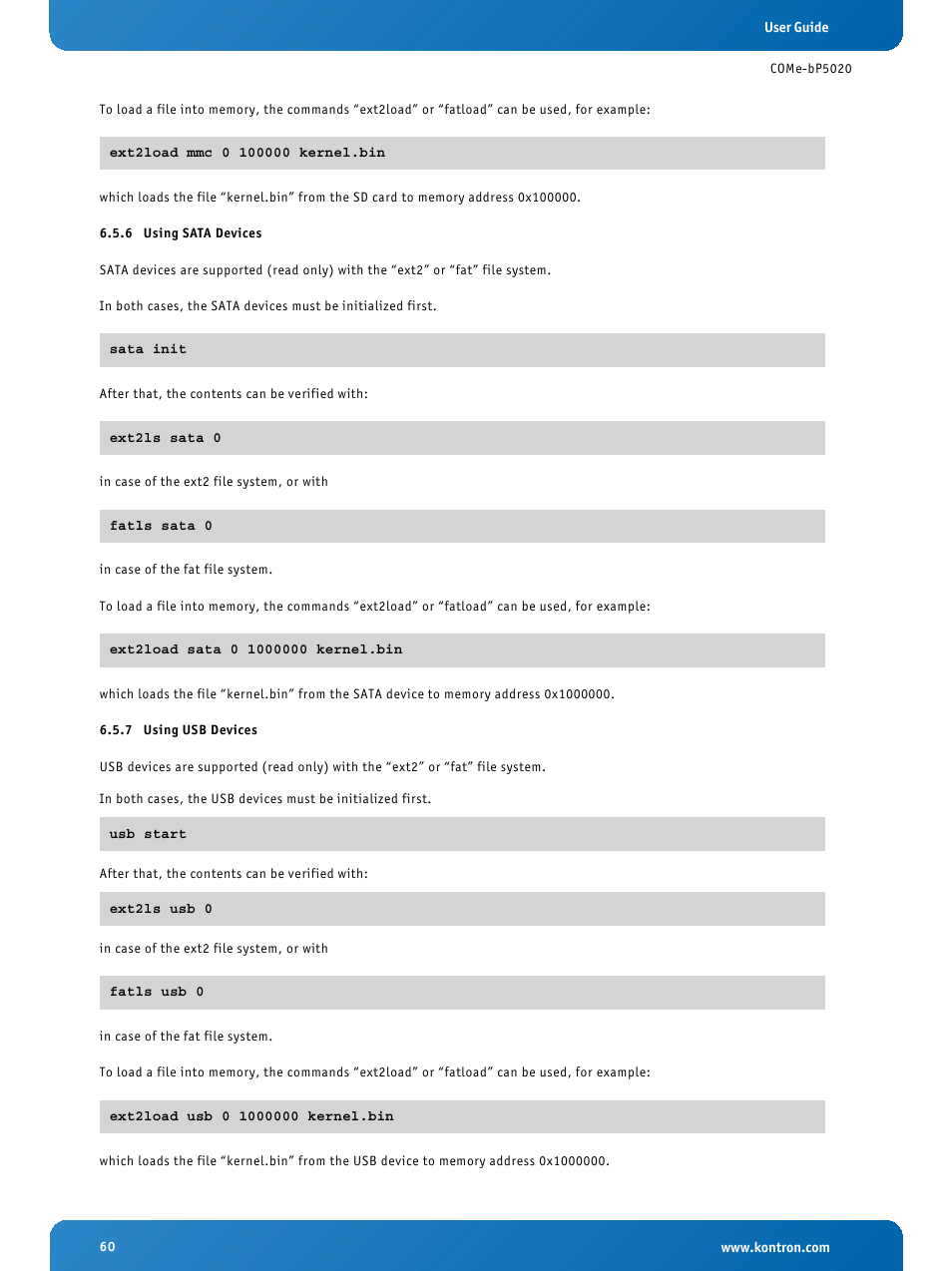 6 using sata devices, 7 using usb devices, Using sata devices | Using usb devices | Kontron COMe-bP5020 User Manual | Page 60 / 71