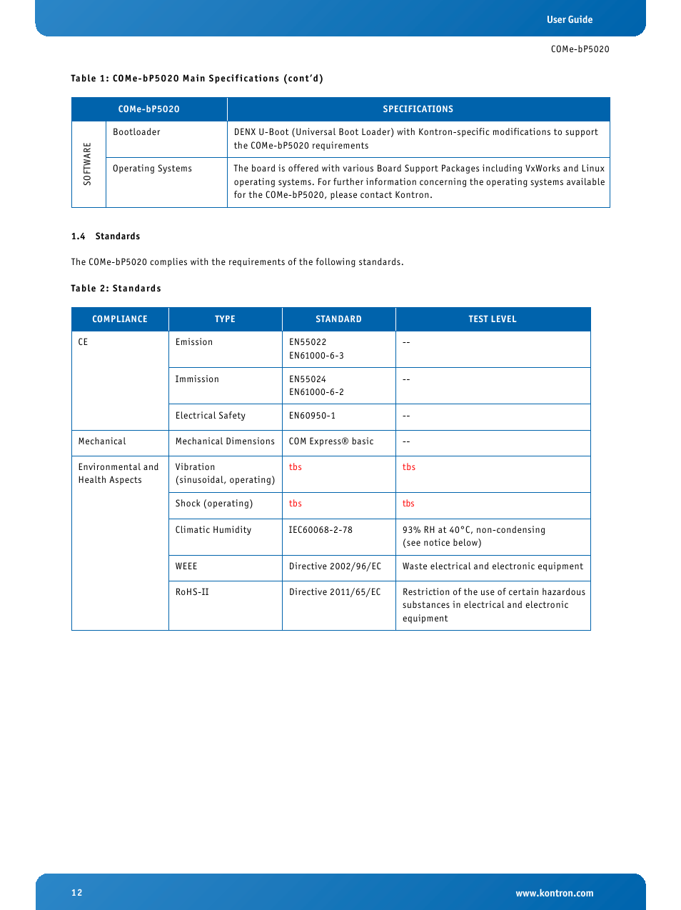 4 standards, Standards | Kontron COMe-bP5020 Introduction User Manual | Page 12 / 14