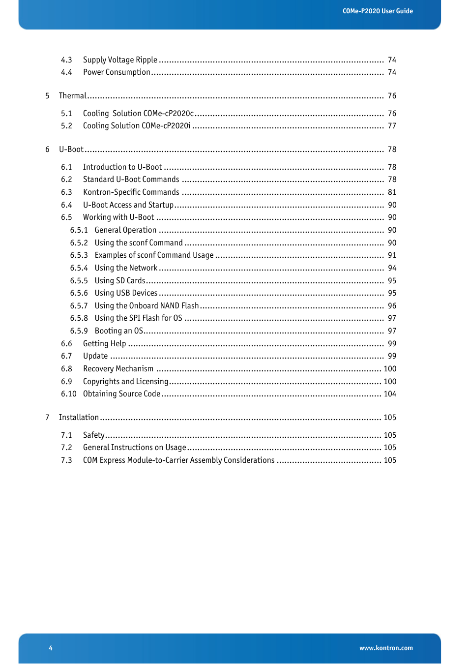 Kontron COMe-cP2020 User Manual | Page 4 / 106