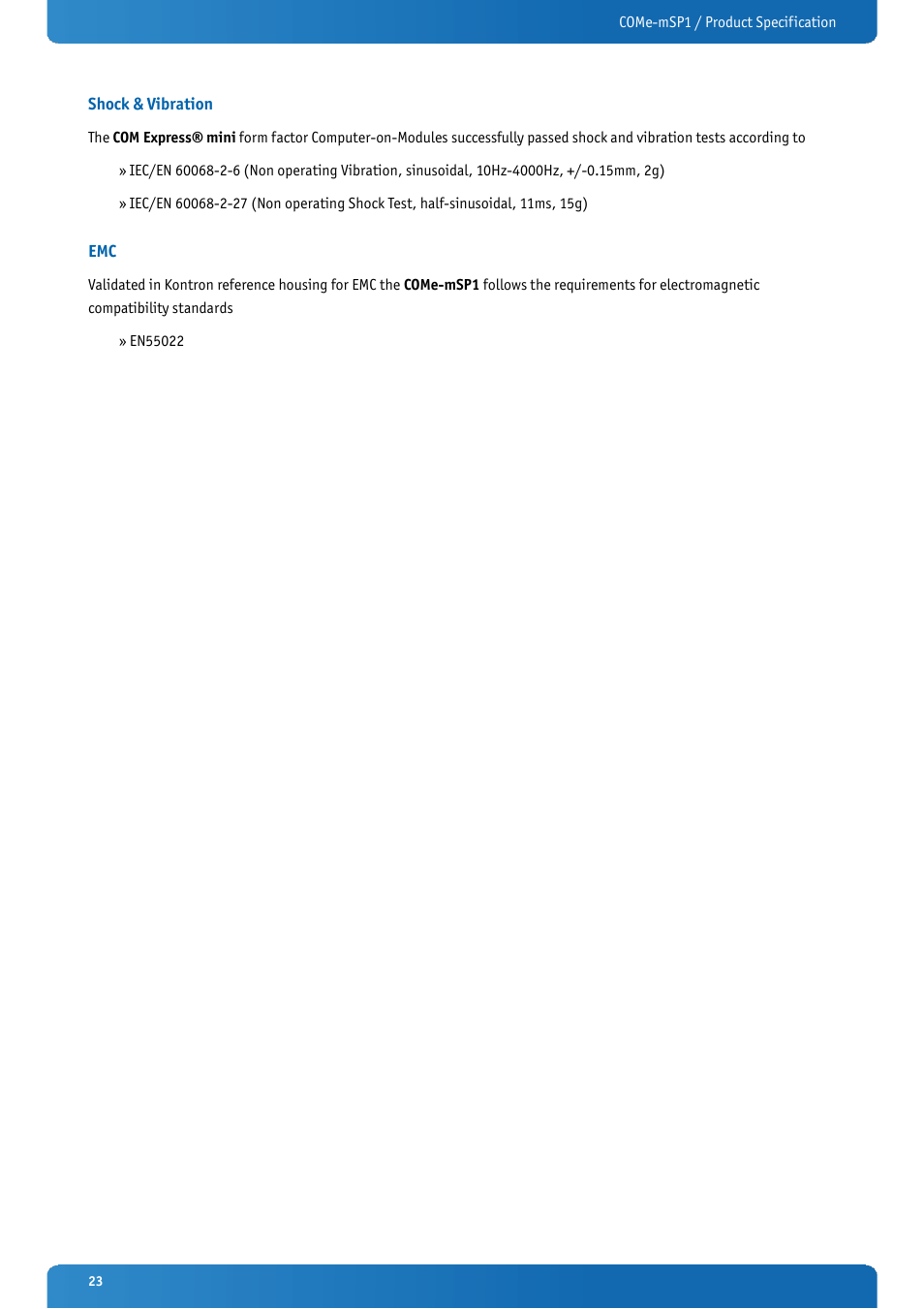 Shock & vibration | Kontron COMe-mSP1 User Manual | Page 23 / 97