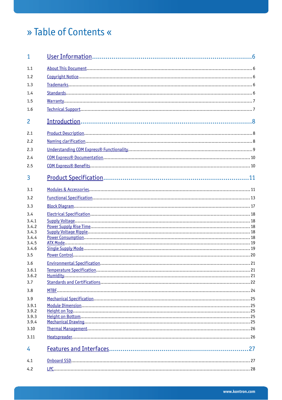 Kontron COMe-mSP1 User Manual | Page 3 / 97