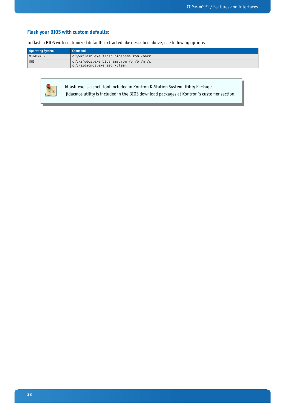 Flash your bios with custom defaults | Kontron COMe-mSP1 User Manual | Page 38 / 97