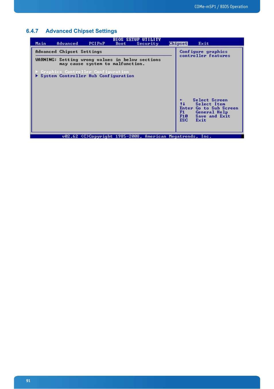 7 advanced chipset settings, Advanced chipset settings | Kontron COMe-mSP1 User Manual | Page 91 / 97