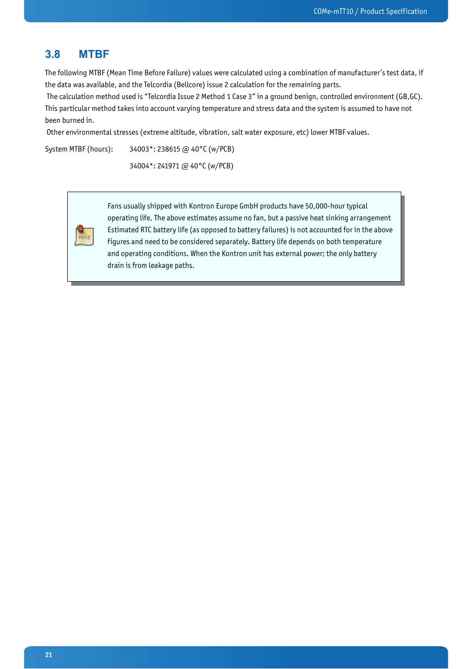 8 mtbf, Mtbf | Kontron COMe-mTT10 User Manual | Page 21 / 94