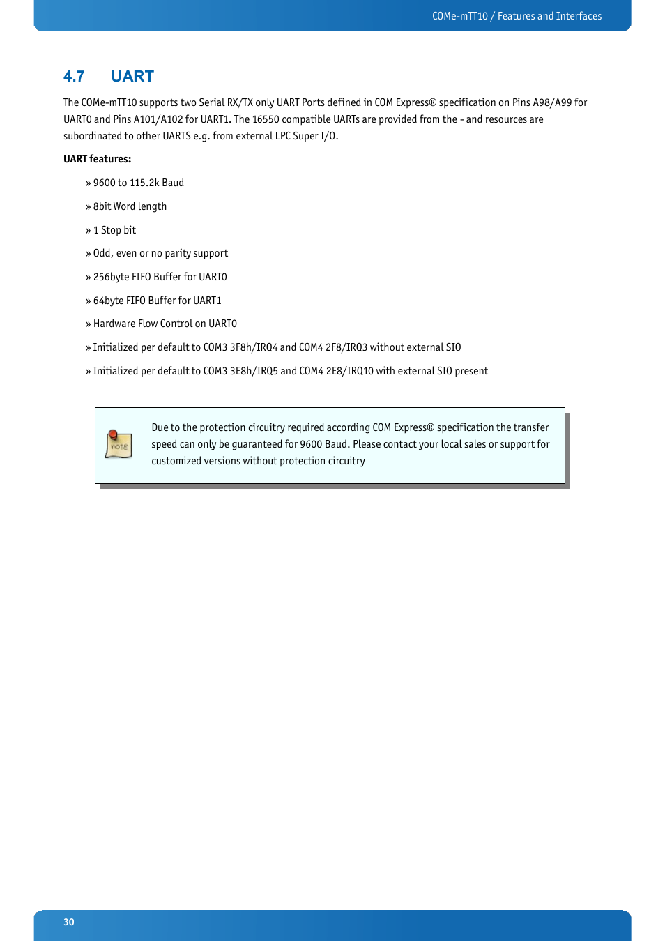 7 uart, Uart | Kontron COMe-mTT10 User Manual | Page 30 / 94