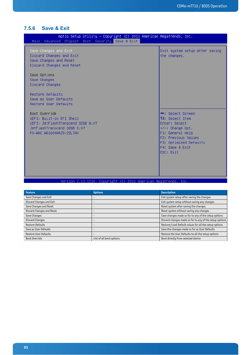 6 save & exit, Save & exit, Come-mtt10 / bios operation | Kontron COMe-mTT10 User Manual | Page 93 / 94