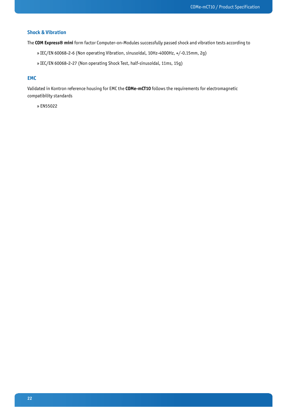 Shock & vibration | Kontron COMe-mCT10 User Manual | Page 22 / 100