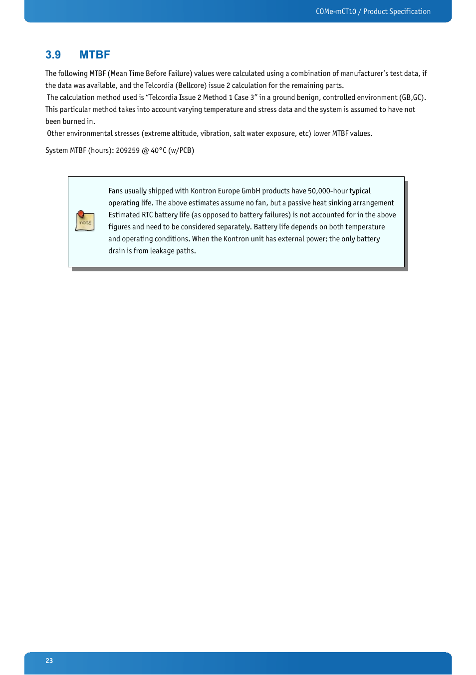 9 mtbf, Mtbf | Kontron COMe-mCT10 User Manual | Page 23 / 100