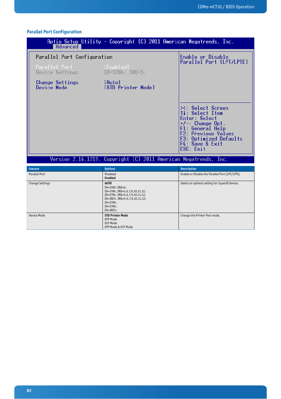 Parallel port configuration | Kontron COMe-mCT10 User Manual | Page 82 / 100