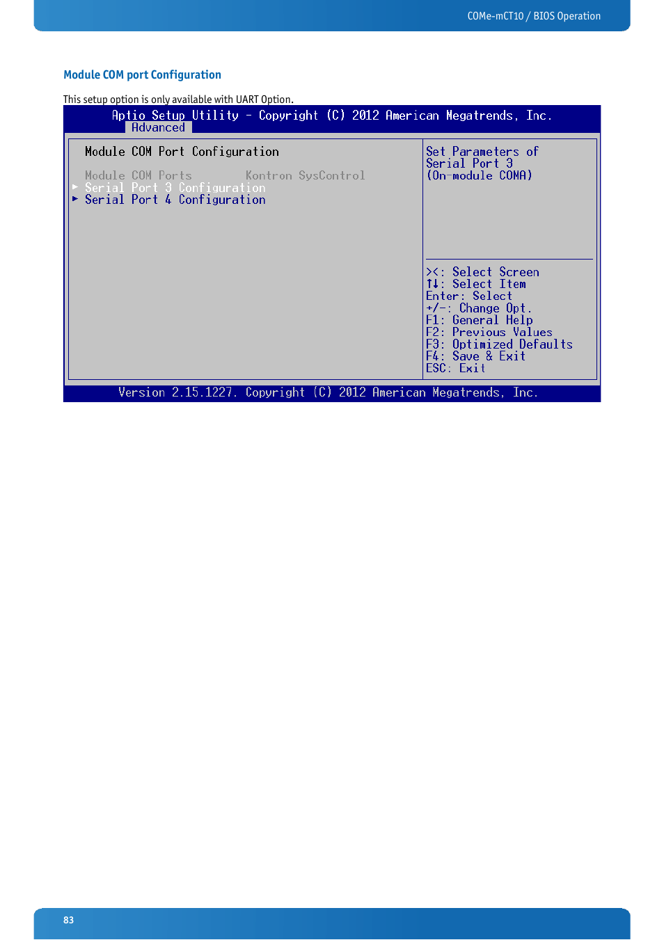 Module com port configuration | Kontron COMe-mCT10 User Manual | Page 83 / 100