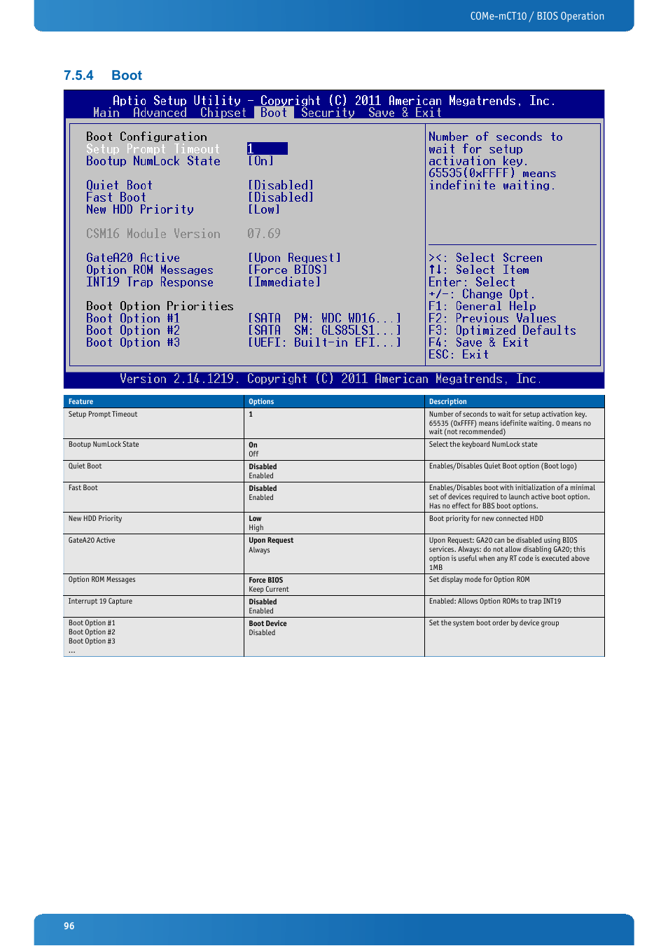 4 boot, Boot, Come-mct10 / bios operation | Kontron COMe-mCT10 User Manual | Page 96 / 100