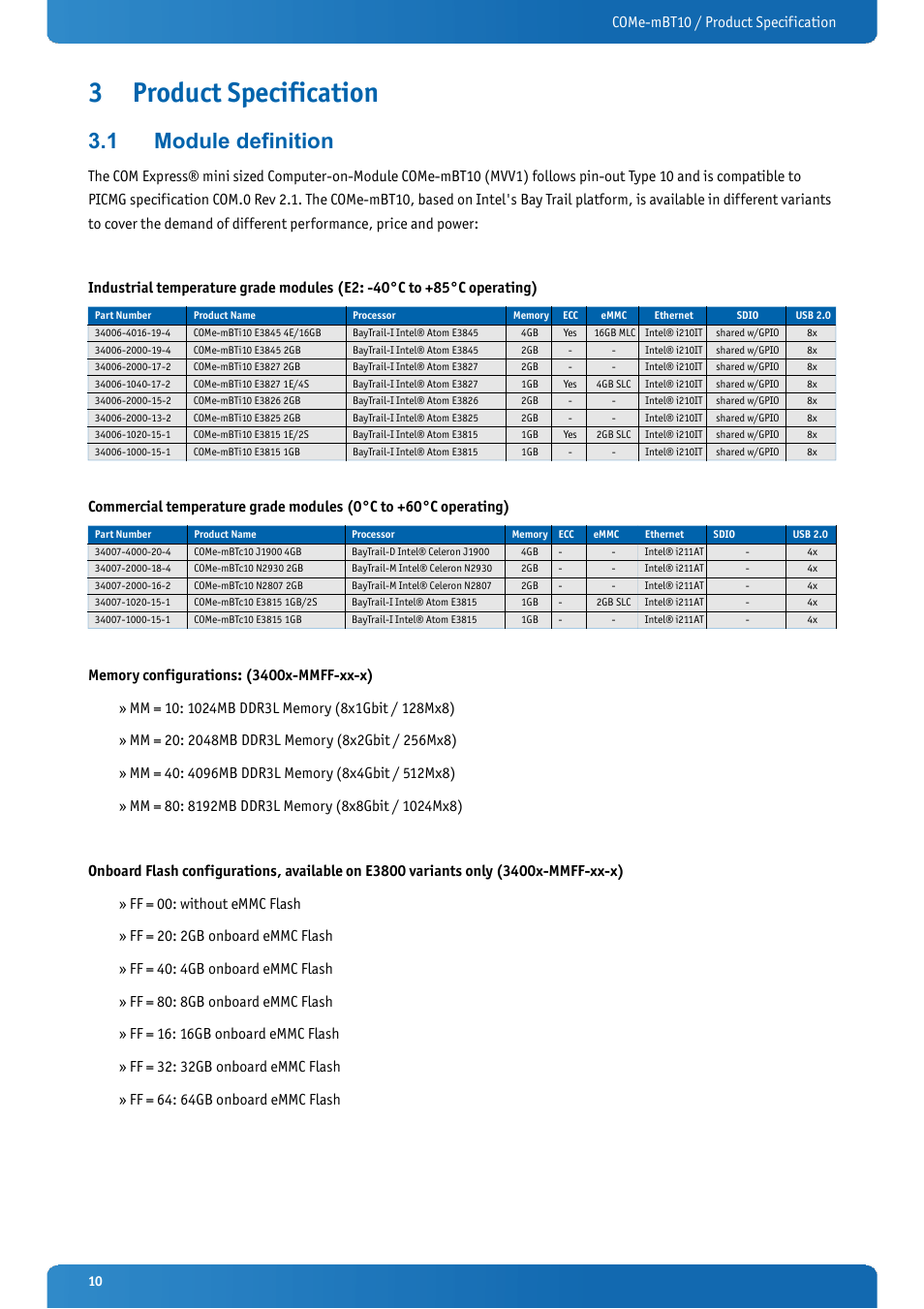 3 product specification, 1 module definition, Product specification | Module definition, Come-mbt10 / product specification | Kontron COMe-mBT10 User Manual | Page 10 / 87