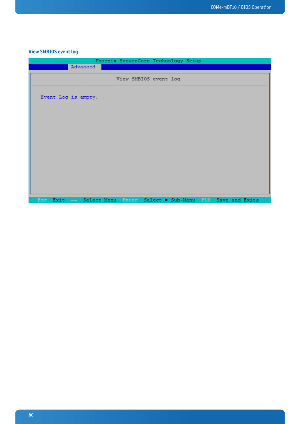 View smbios event log | Kontron COMe-mBT10 User Manual | Page 80 / 87