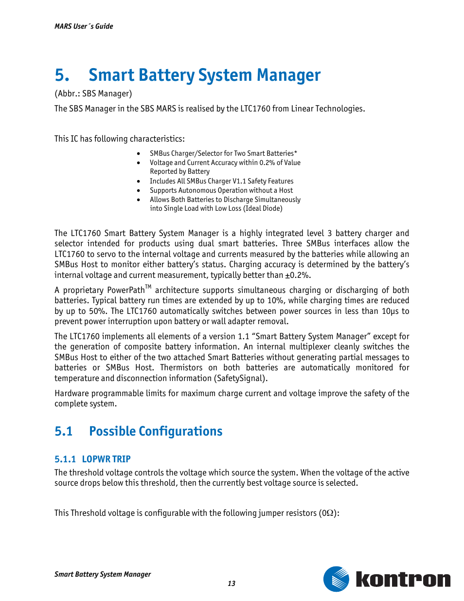 Smart battery system manager, 1 possible configurations, 1 lopwr trip | Kontron MARS Smart Battery Kit User Manual | Page 14 / 35