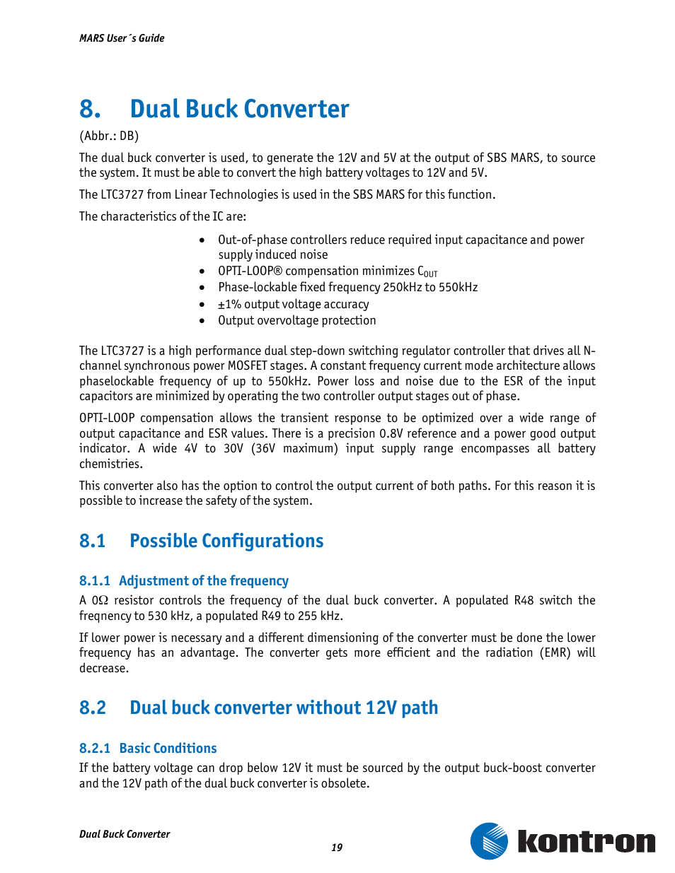 Dual buck converter, 1 possible configurations, 1 adjustment of the frequency | 2 dual buck converter without 12v path, 1 basic conditions | Kontron MARS Smart Battery Kit User Manual | Page 20 / 35
