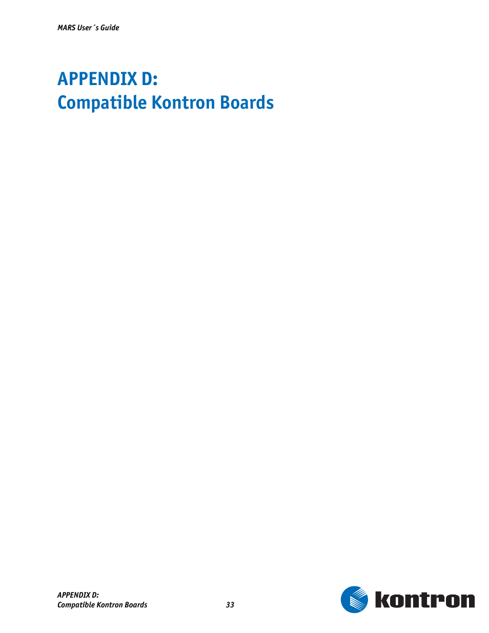 Appendix d: compatible kontron boards | Kontron MARS Smart Battery Kit User Manual | Page 34 / 35