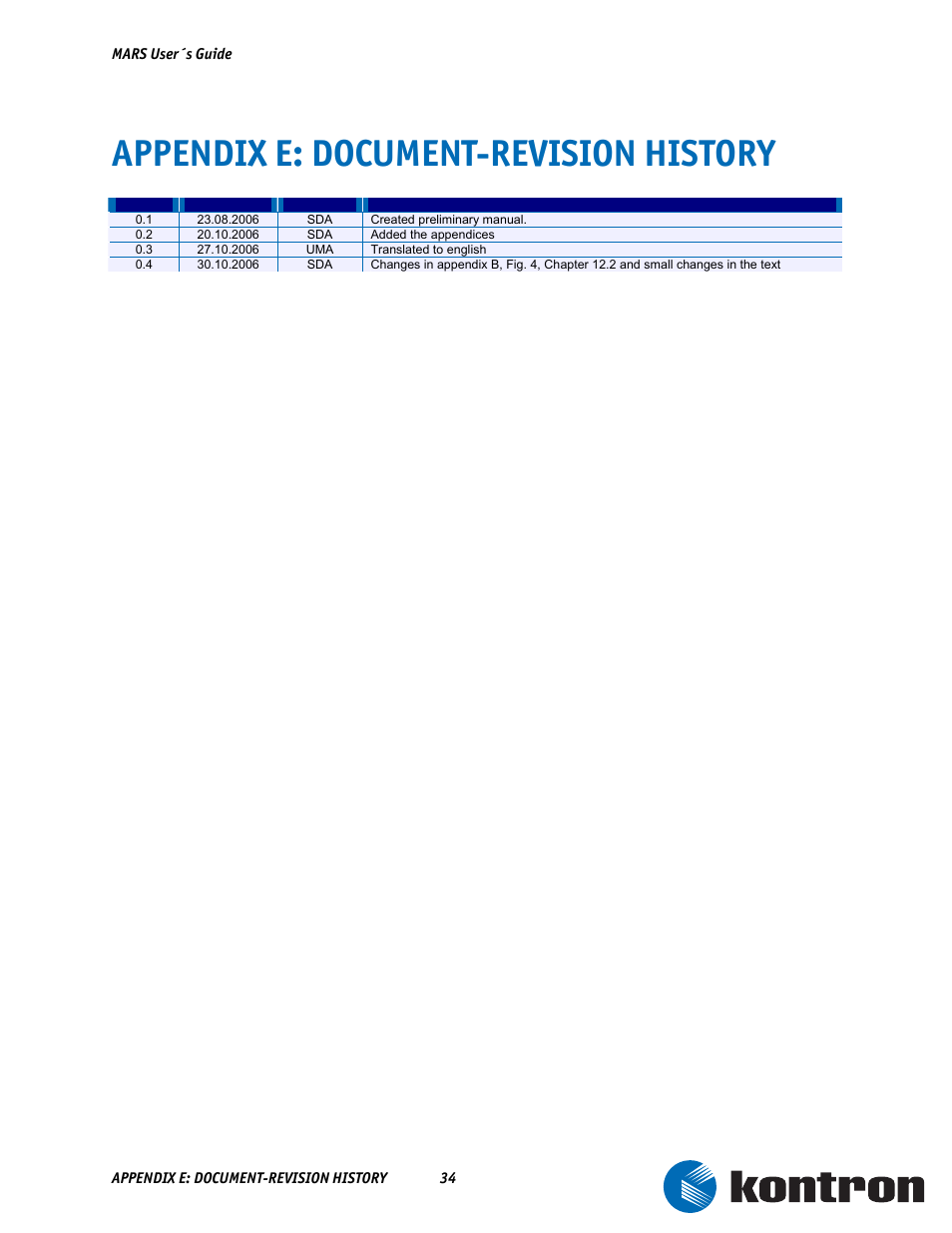 Appendix e: document-revision history | Kontron MARS Smart Battery Kit User Manual | Page 35 / 35