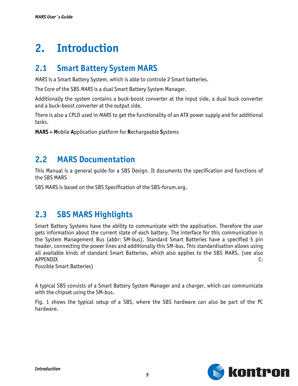 Introduction, 1 smart battery system mars, 2 mars documentation | 3 sbs mars highlights | Kontron MARS Smart Battery Kit User Manual | Page 6 / 35