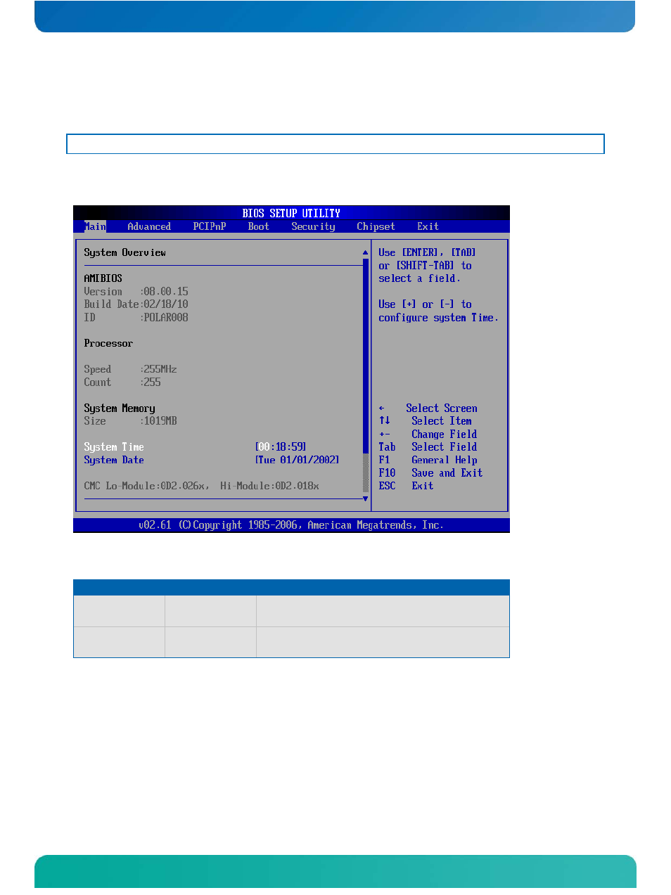 3 bios setup, 1 main menu, Bios setup | Main menu | Kontron COMe-cXLi2 User Manual | Page 69 / 106