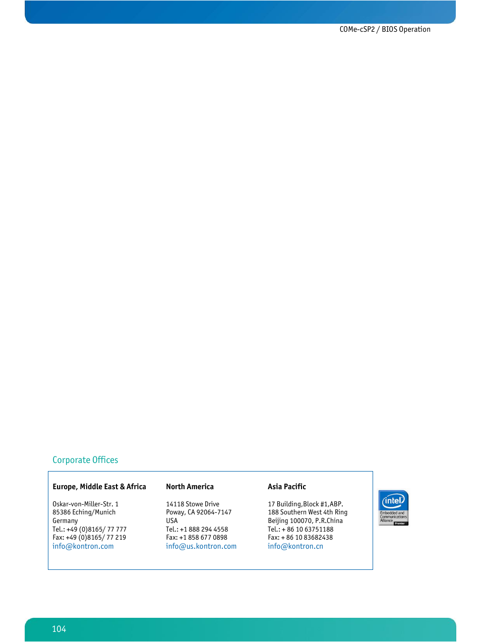 Corporate offices | Kontron COMe-cSP2 User Manual | Page 109 / 109