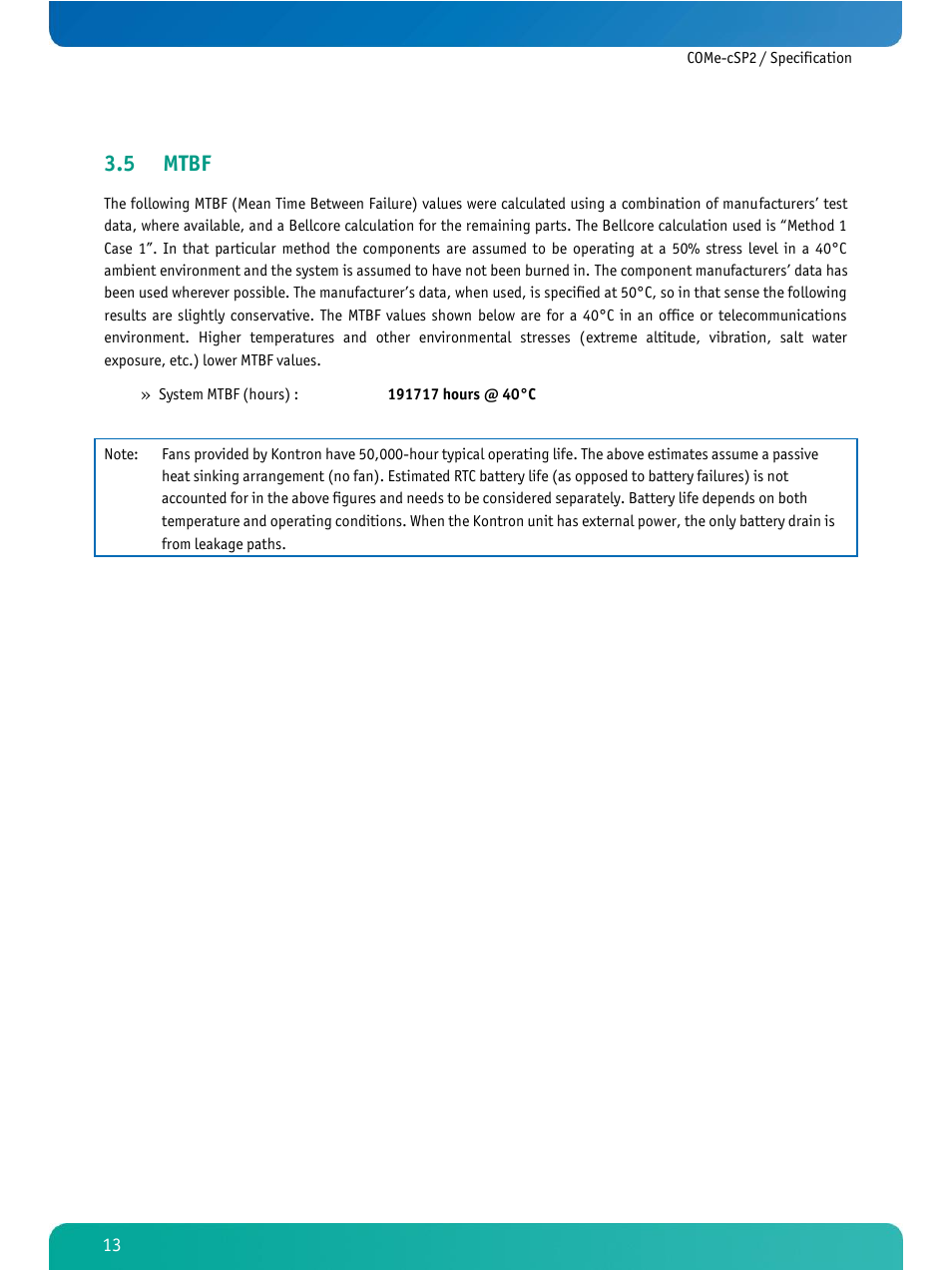 Mtbf, 5 mtbf | Kontron COMe-cSP2 User Manual | Page 18 / 109