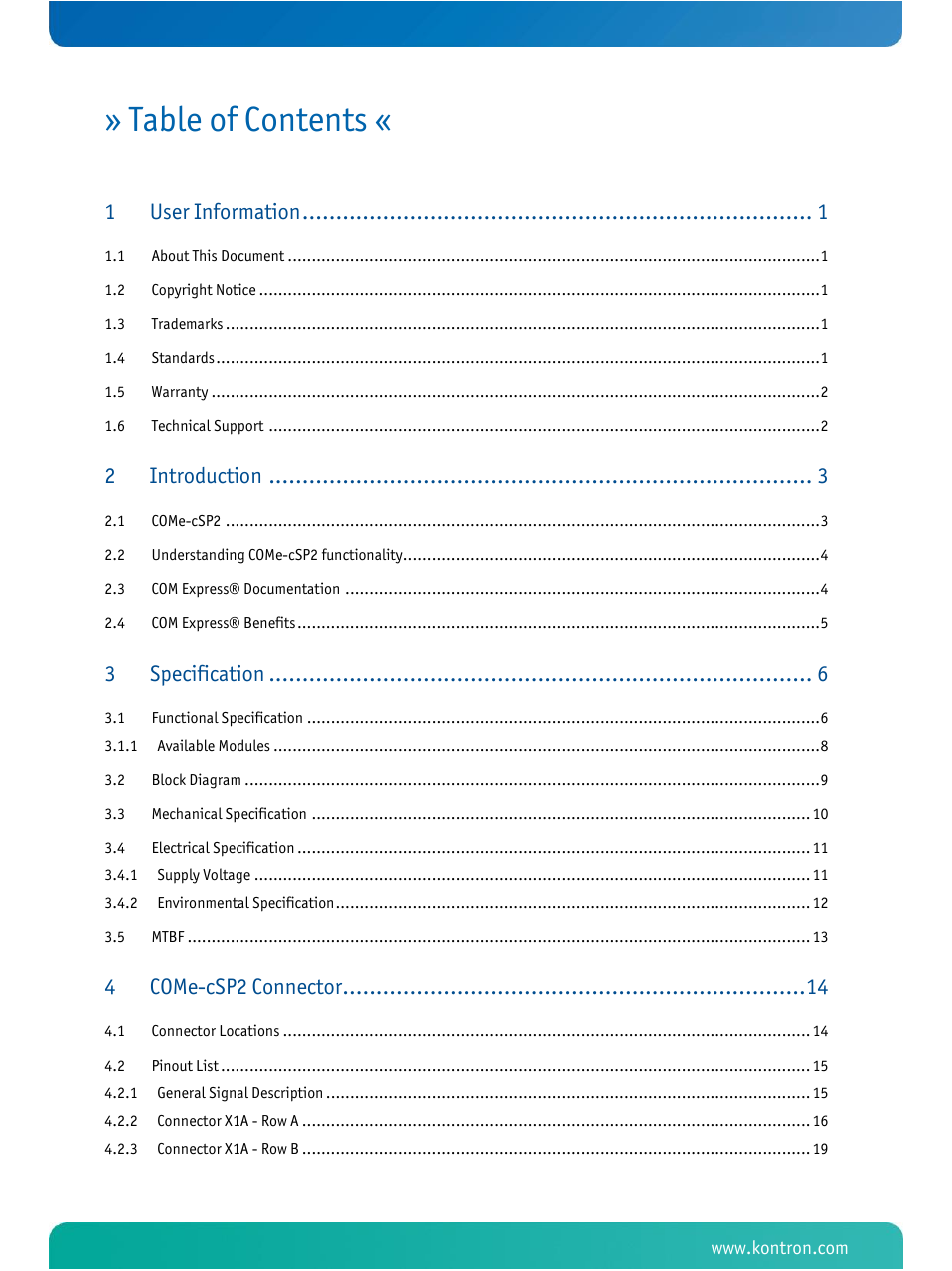 Kontron COMe-cSP2 User Manual | Page 3 / 109