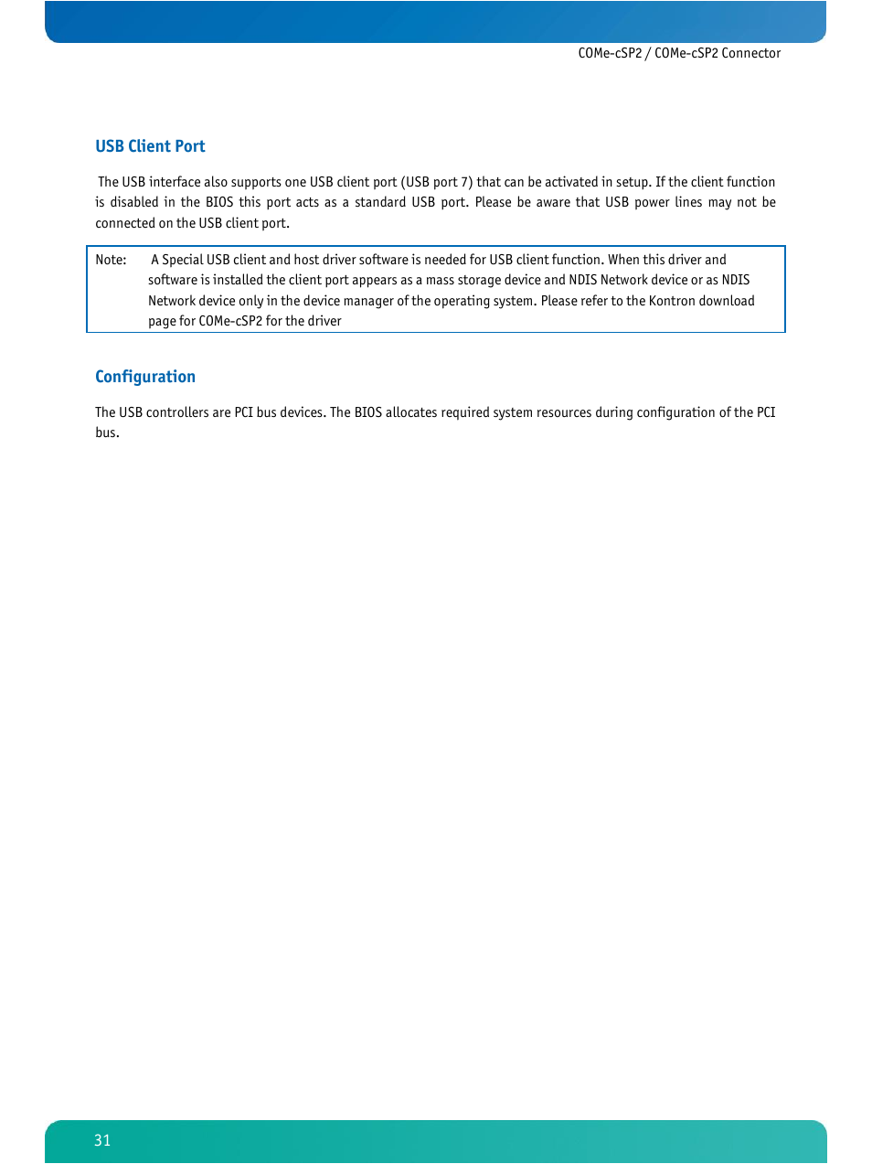 Usb client port, Configuration | Kontron COMe-cSP2 User Manual | Page 36 / 109