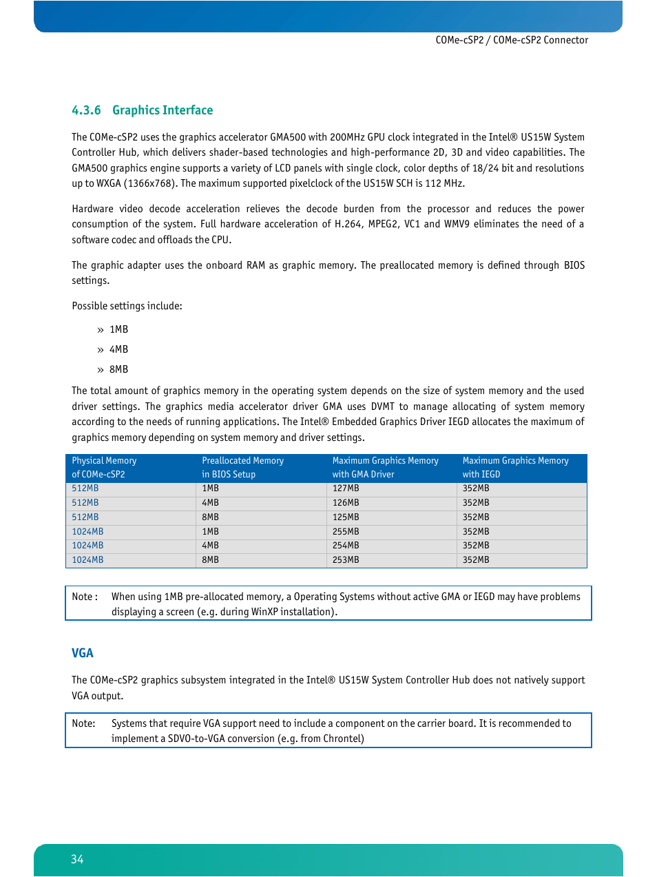 Graphics interface, 6 graphics interface | Kontron COMe-cSP2 User Manual | Page 39 / 109