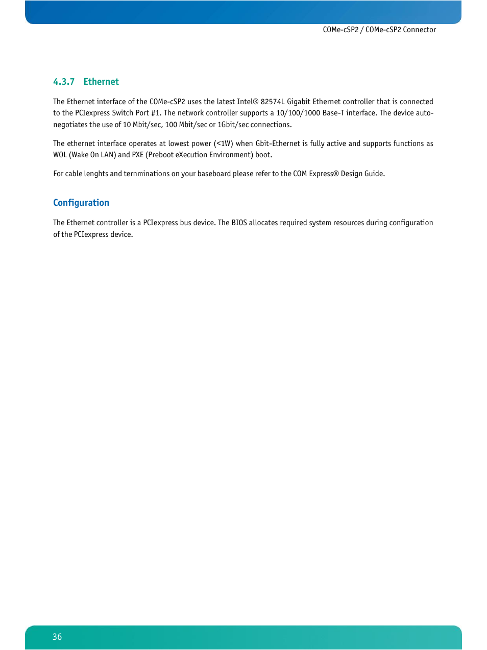 Ethernet, 7 ethernet, Configuration | Kontron COMe-cSP2 User Manual | Page 41 / 109