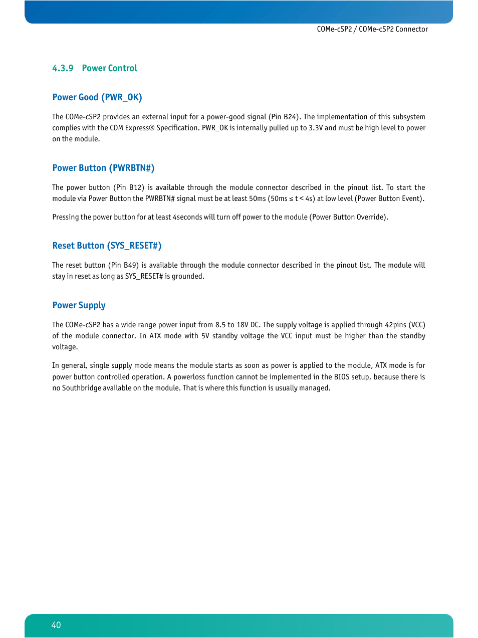 Power control | Kontron COMe-cSP2 User Manual | Page 45 / 109