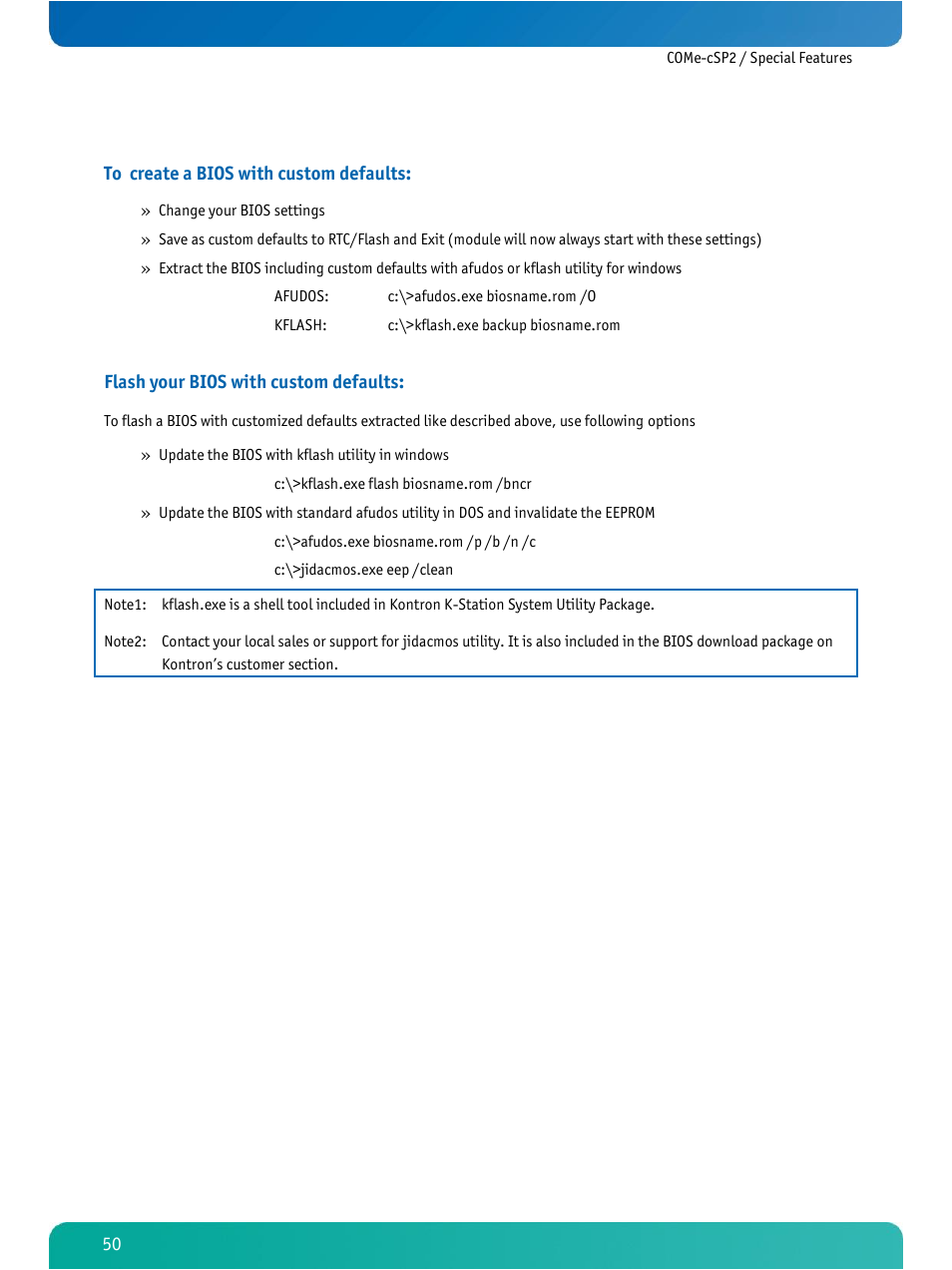 Flash your bios with custom defaults | Kontron COMe-cSP2 User Manual | Page 55 / 109