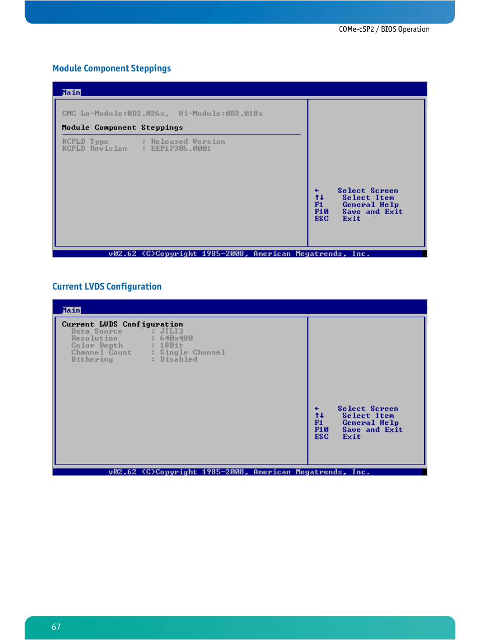 Module component steppings, Current lvds configuration | Kontron COMe-cSP2 User Manual | Page 72 / 109