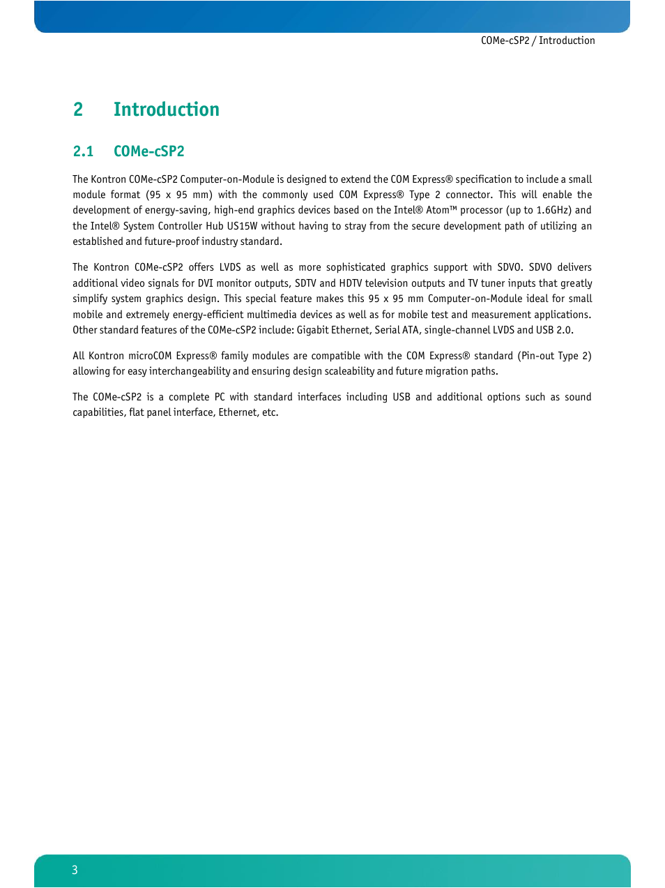 Introduction, Come-csp2, 2introduction | 1 come-csp2 | Kontron COMe-cSP2 User Manual | Page 8 / 109