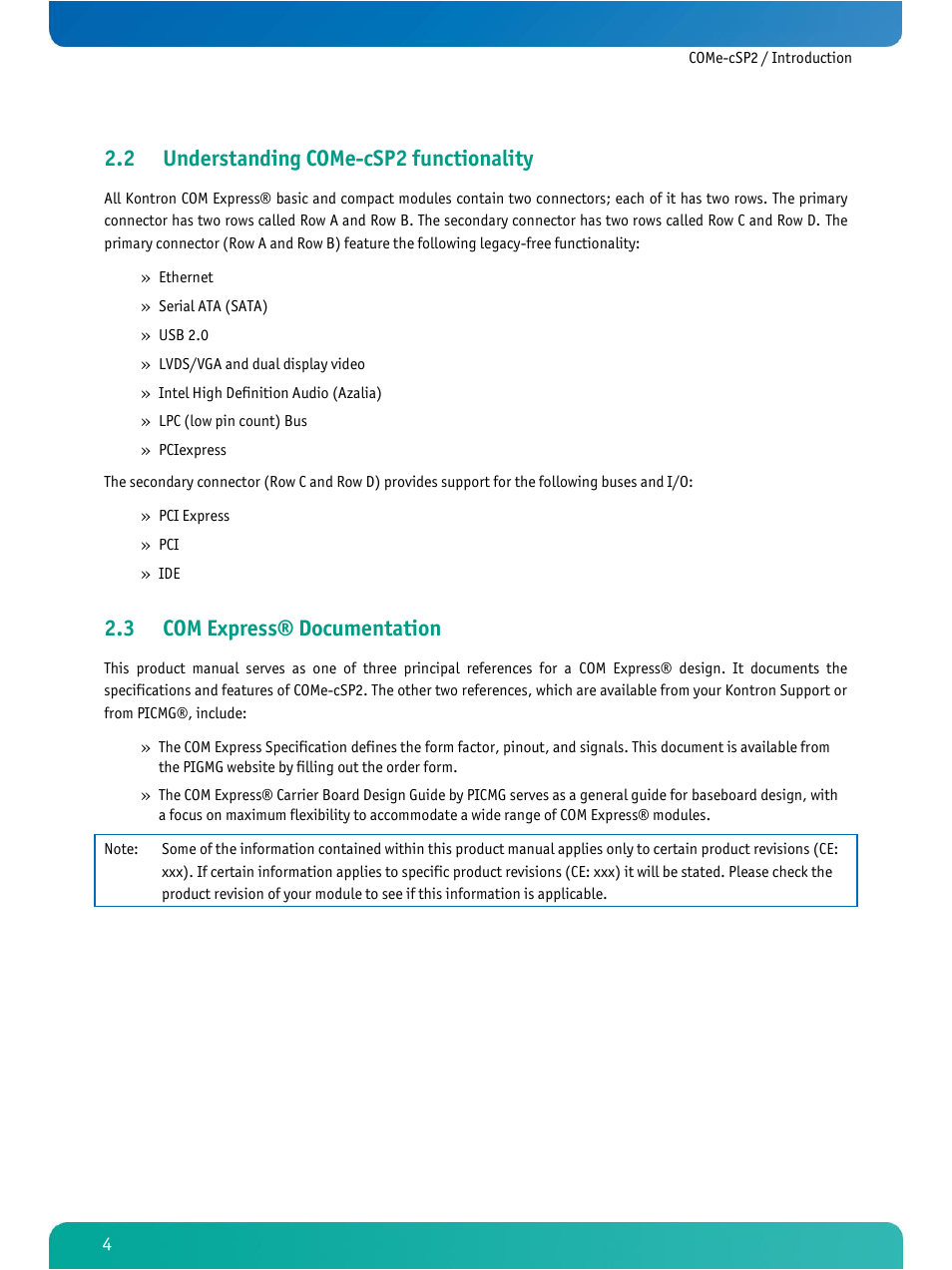 Understanding come-csp2 functionality, Com express® documentation, 2 understanding come-csp2 functionality | 3 com express® documentation | Kontron COMe-cSP2 User Manual | Page 9 / 109