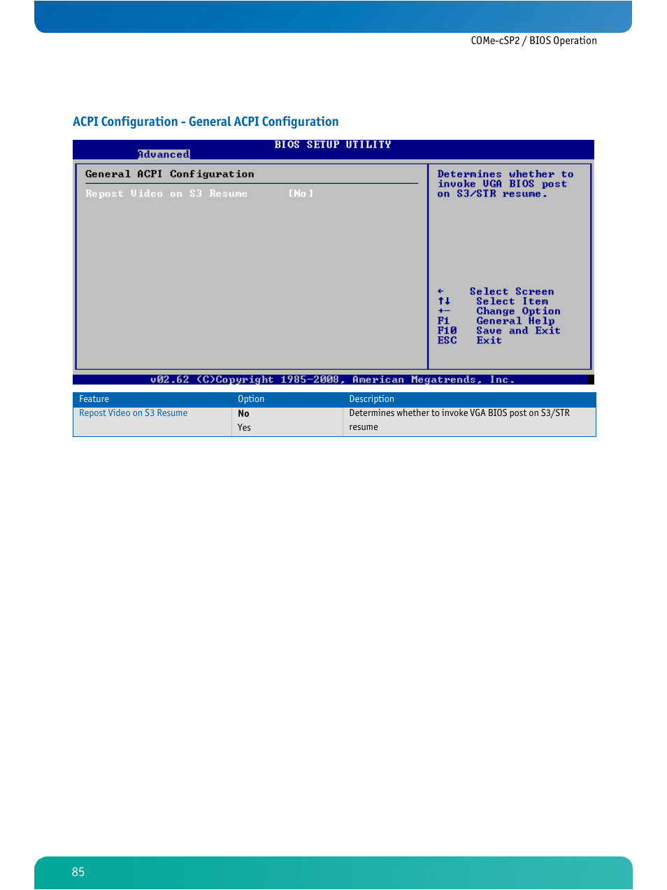 Acpi configuration - general acpi configuration | Kontron COMe-cSP2 User Manual | Page 90 / 109