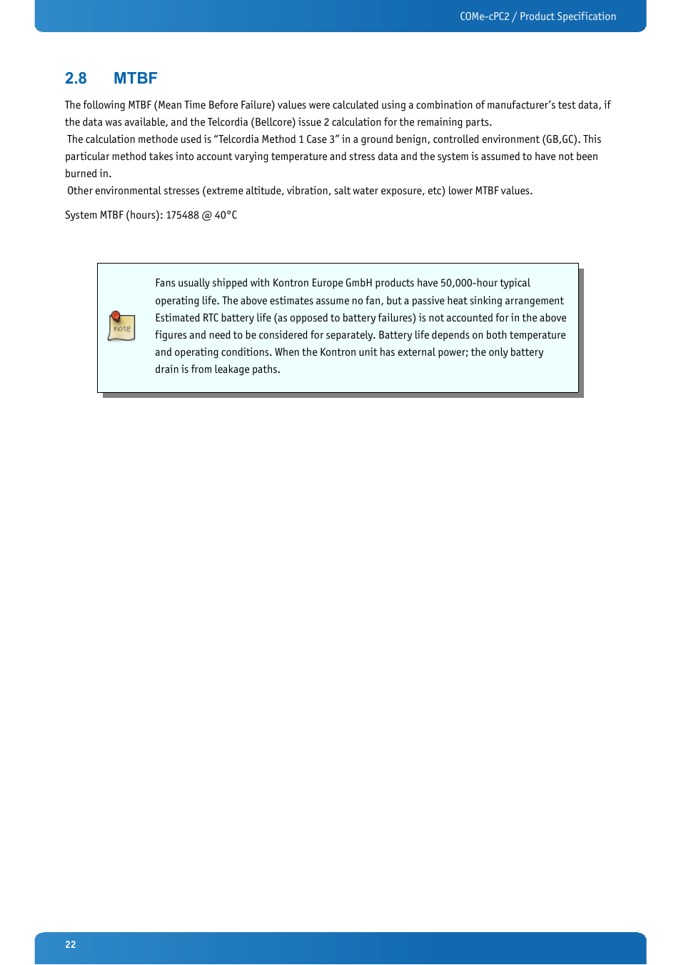 8 mtbf, Mtbf | Kontron COMe-cPC2 User Manual | Page 22 / 107