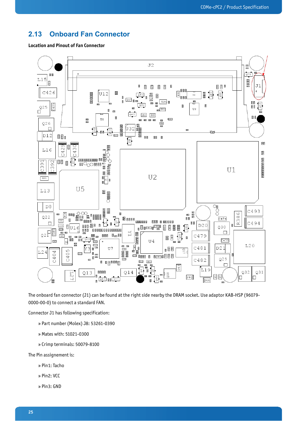 13 onboard fan connector, Onboard fan connector | Kontron COMe-cPC2 User Manual | Page 25 / 107