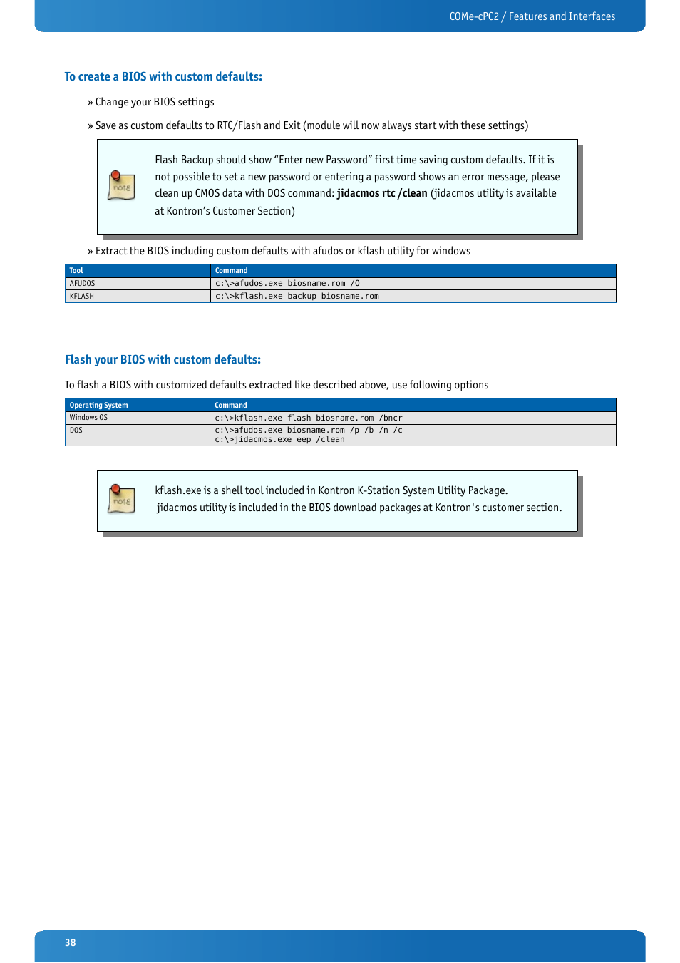 To create a bios with custom defaults, Flash your bios with custom defaults | Kontron COMe-cPC2 User Manual | Page 38 / 107