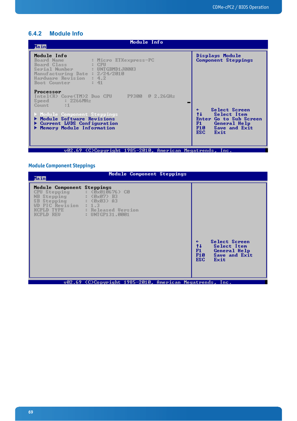 2 module info, Module component steppings, Module info | Kontron COMe-cPC2 User Manual | Page 69 / 107