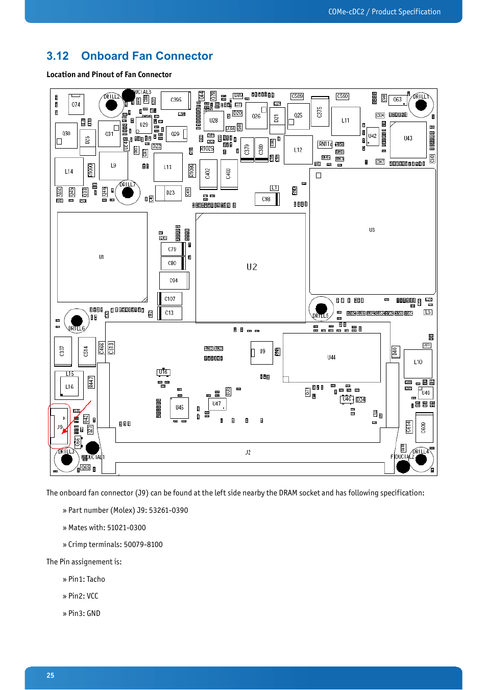 12 onboard fan connector, Onboard fan connector | Kontron COMe-cDC2 User Manual | Page 25 / 97