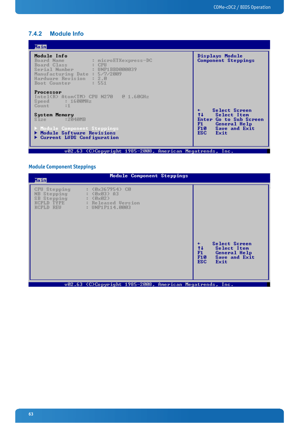 2 module info, Module component steppings, Module info | Kontron COMe-cDC2 User Manual | Page 63 / 97
