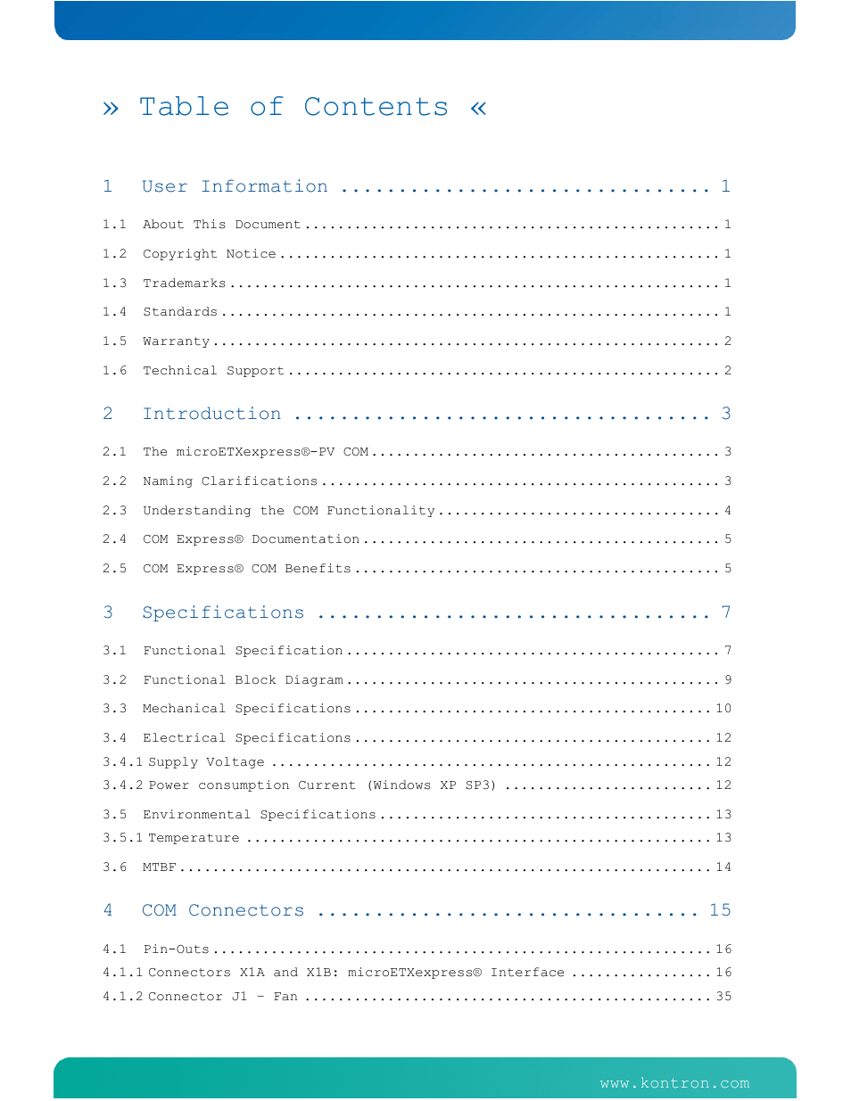 Kontron COMe-cPV2(v1.4) User Manual | Page 2 / 123