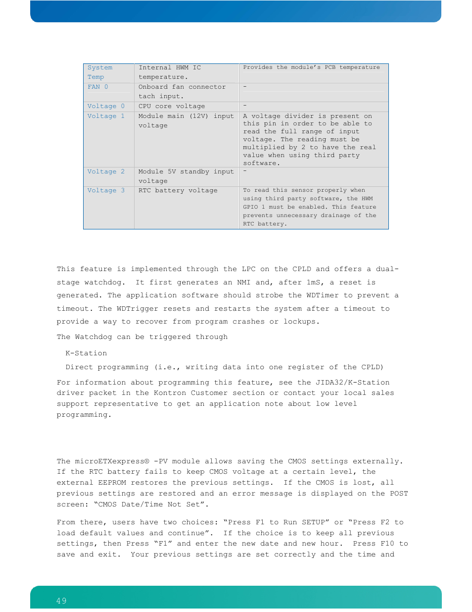 4 watchdog, 5 jida non-volatile and cmos settings | Kontron COMe-cPV2(v1.4) User Manual | Page 53 / 123