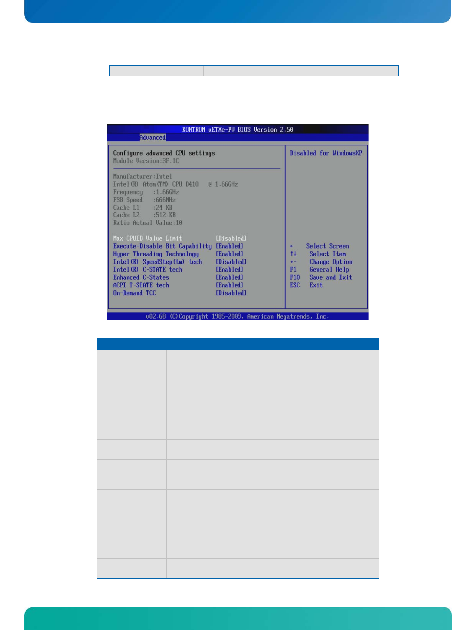 Cpu settings configuration | Kontron COMe-cPV2(v1.0) User Manual | Page 73 / 122