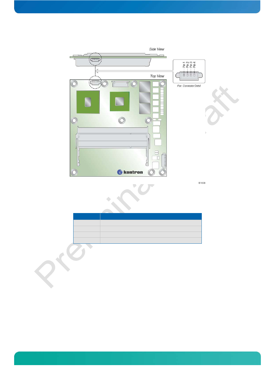 Figure 7: fan connector (j1) location and pin-out, Table 15: fan connector (j1) pin-out, Figure 8: fan connector schematic | Kontron COMe-cOHXX User Manual | Page 55 / 168