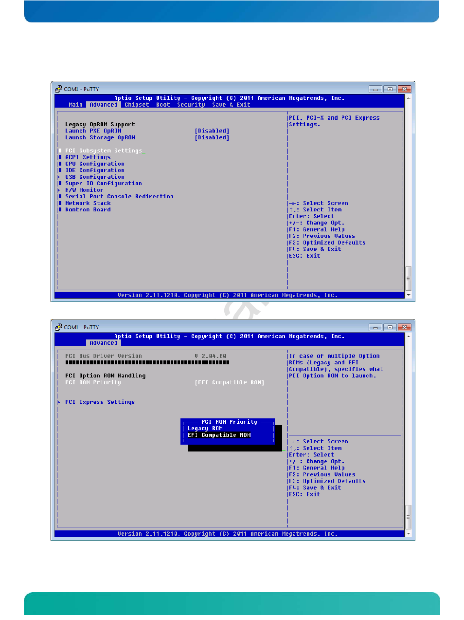 Pci subsystem settings | Kontron COMe-cOHXX User Manual | Page 68 / 168